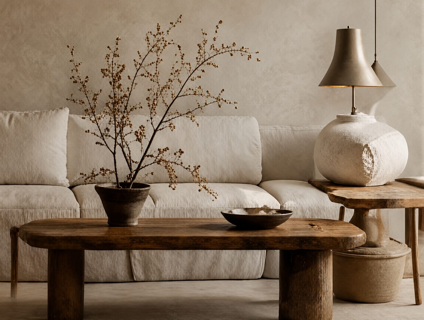 A warm, minimalist living room