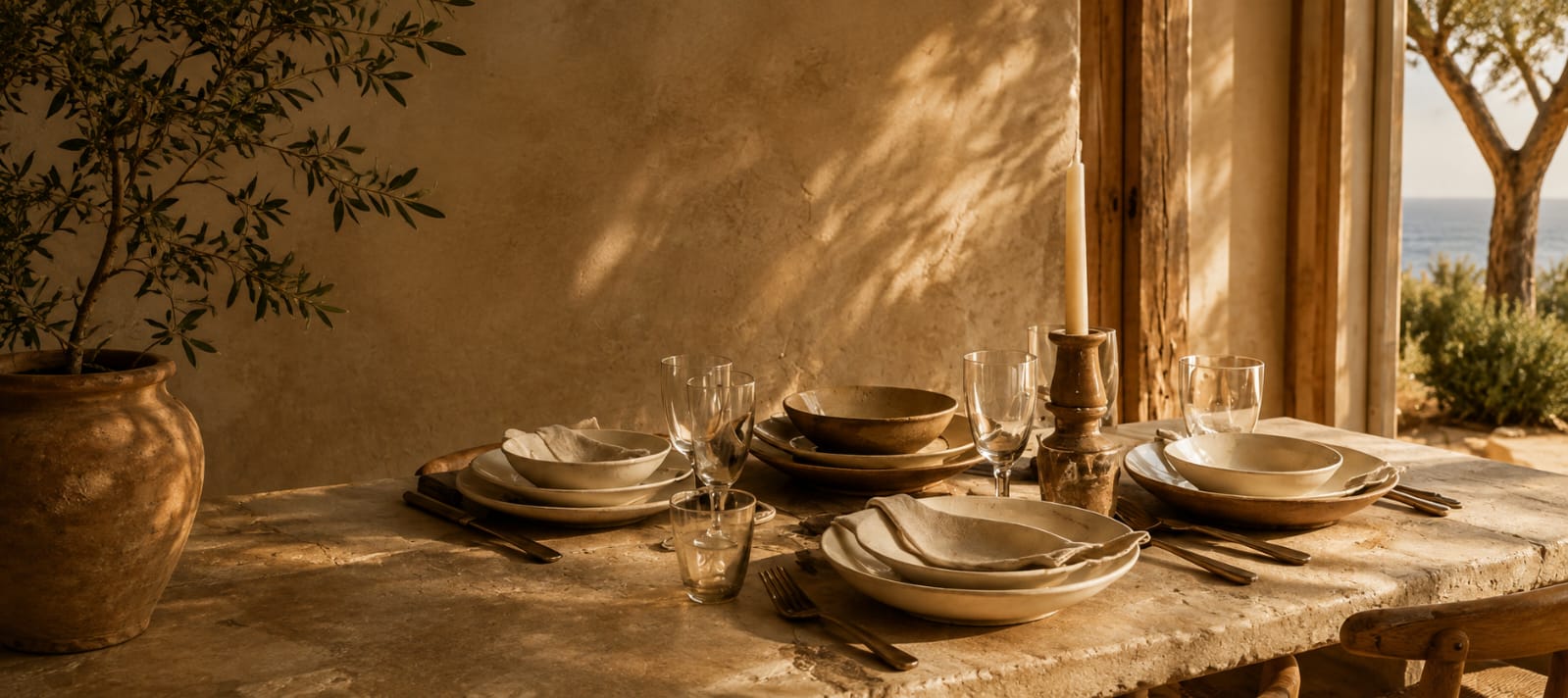 An elegant table setting with wine glasses