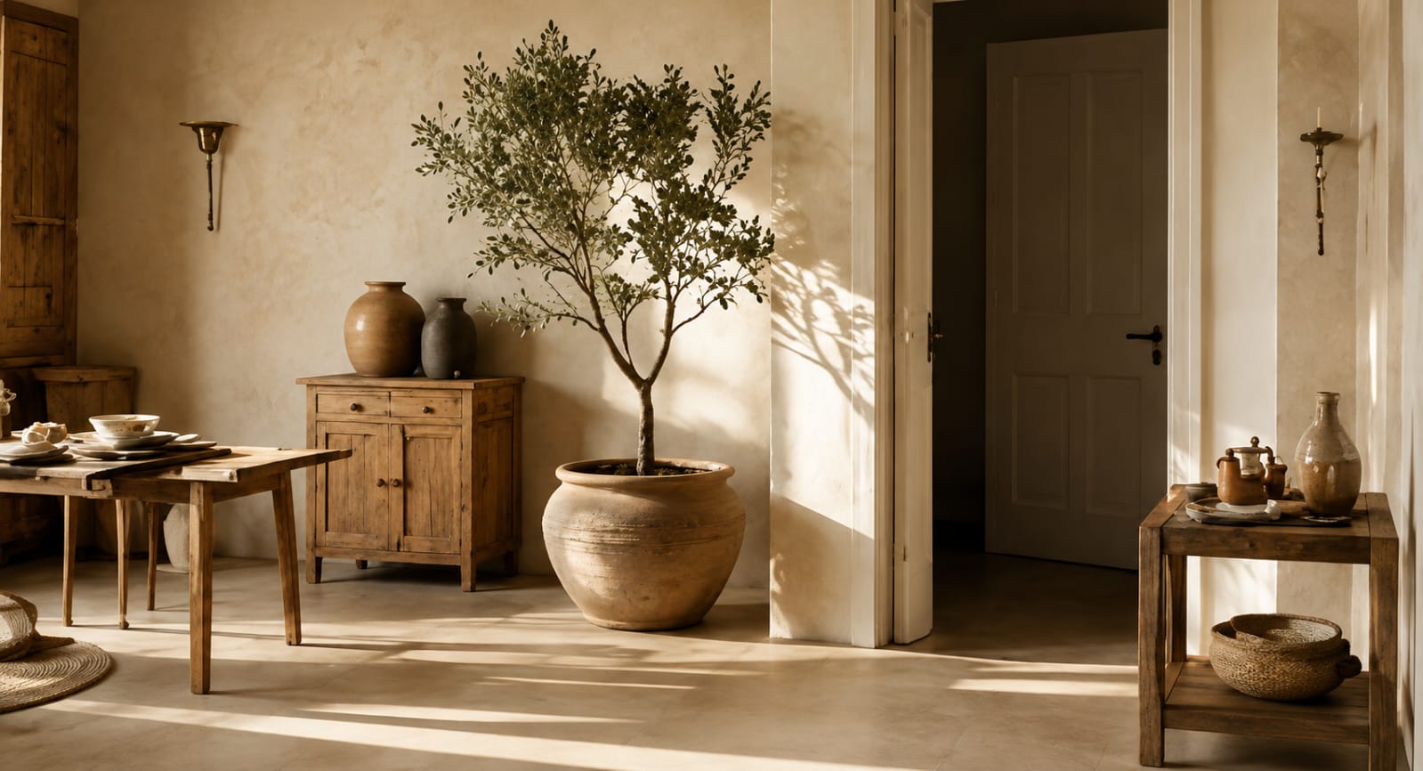 Handmade terracotta pottery, warm and textured